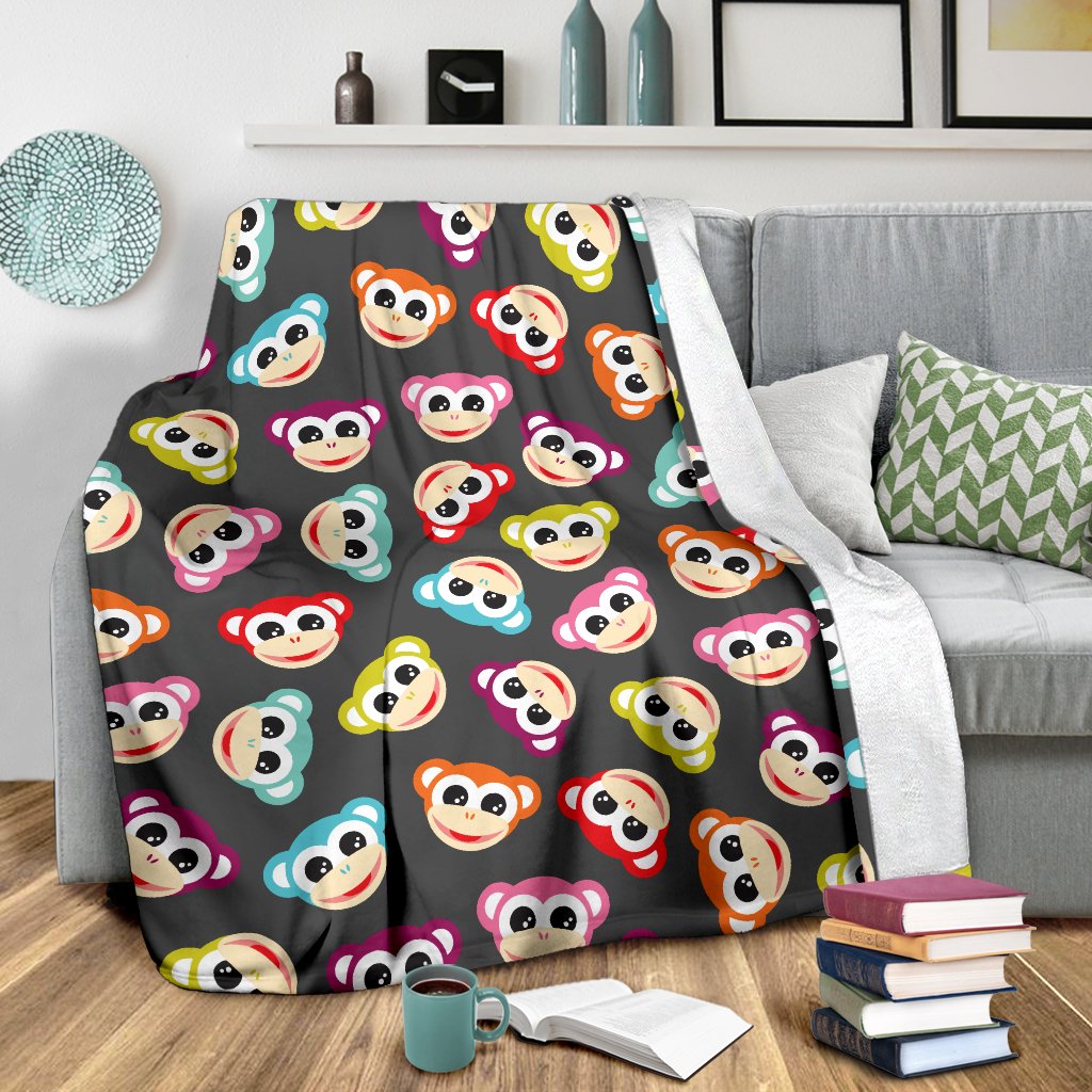 Monkey Head Design Themed Print Fleece Blanket