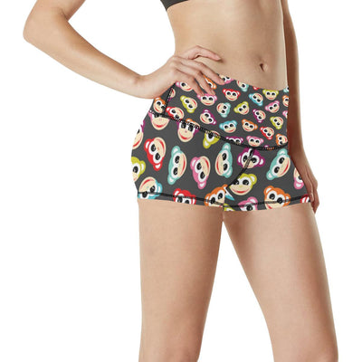 Monkey Head Design Themed Print High Waisted Spandex Shorts-JTAMIGO.COM