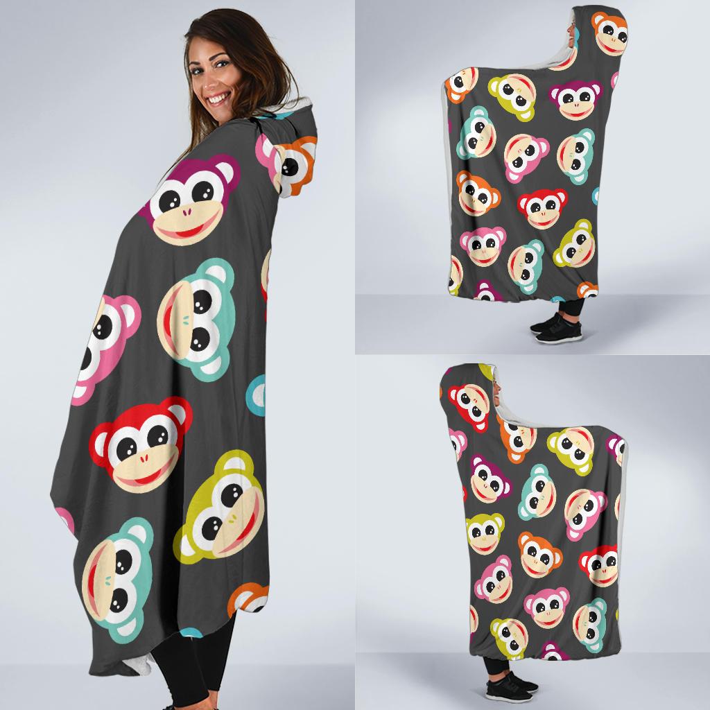 Monkey Head Design Themed Print Hooded Blanket-JTAMIGO.COM