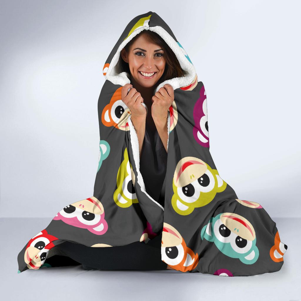 Monkey Head Design Themed Print Hooded Blanket-JTAMIGO.COM