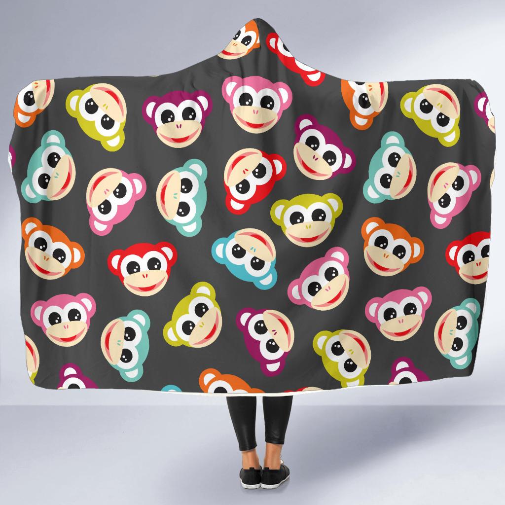 Monkey Head Design Themed Print Hooded Blanket-JTAMIGO.COM