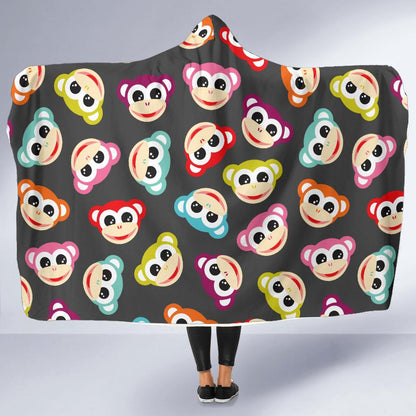 Monkey Head Design Themed Print Hooded Blanket-JTAMIGO.COM
