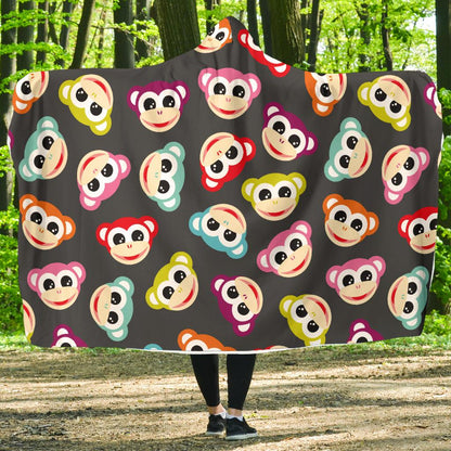 Monkey Head Design Themed Print Hooded Blanket-JTAMIGO.COM