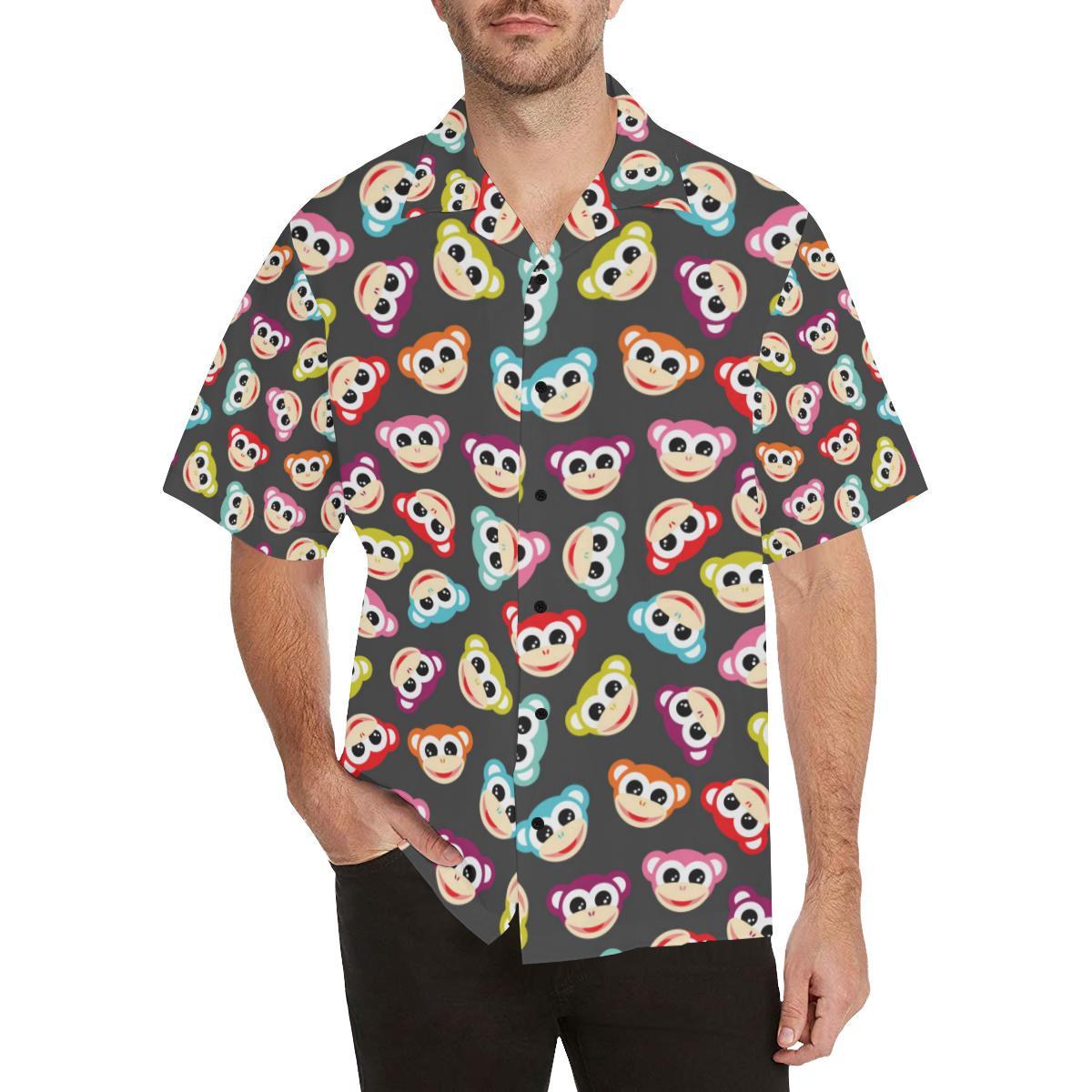 Monkey Head Design Themed Print Men Aloha Hawaiian Shirt