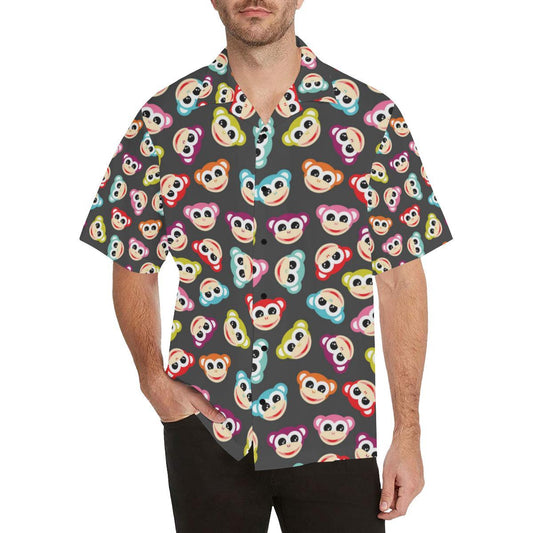 Monkey Head Design Themed Print Men Aloha Hawaiian Shirt