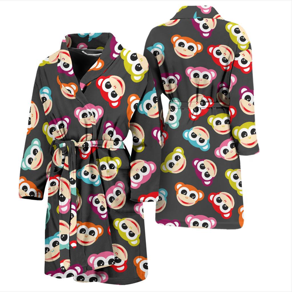 Monkey Head Design Themed Print Men Bath Robe-JTAMIGO.COM