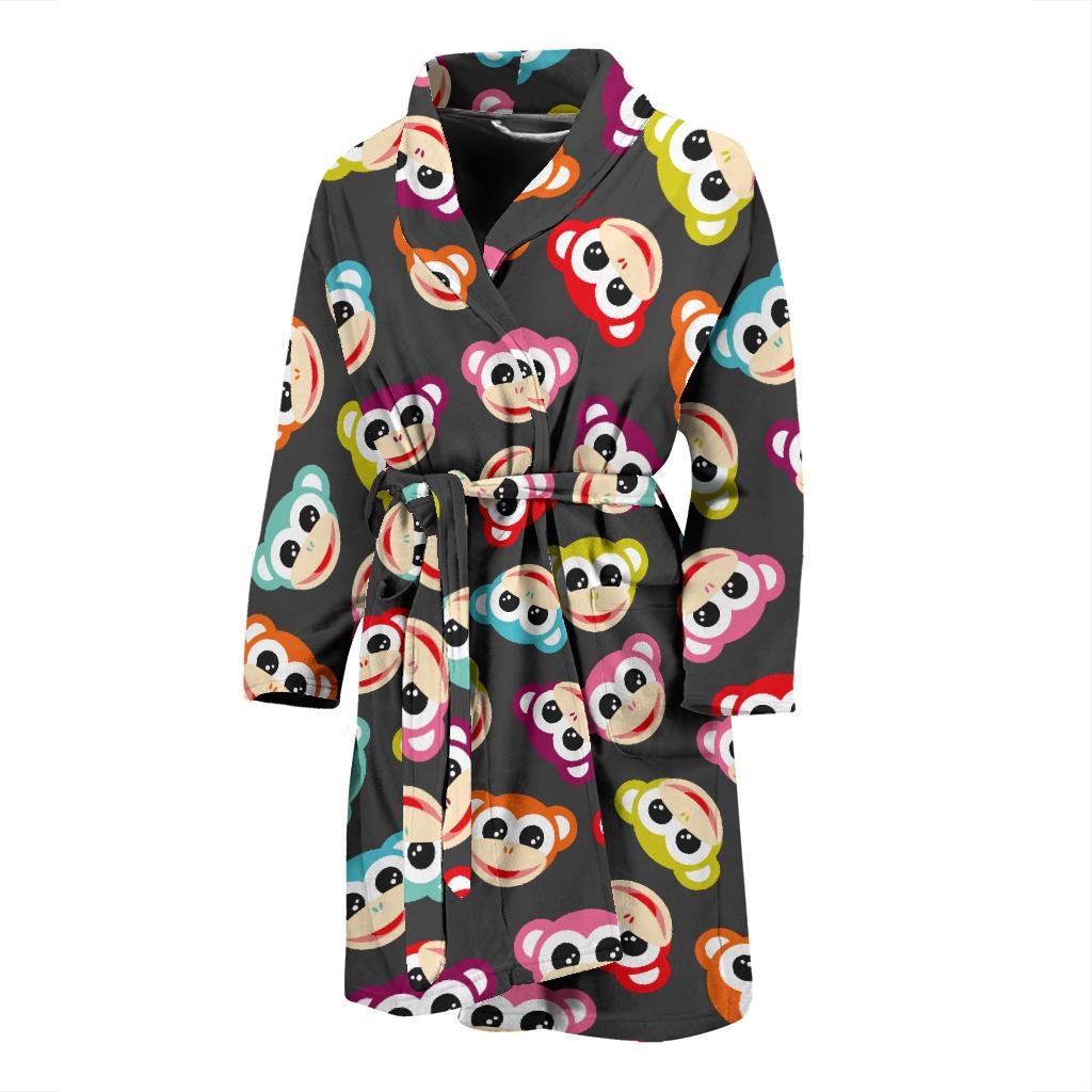 Monkey Head Design Themed Print Men Bath Robe-JTAMIGO.COM