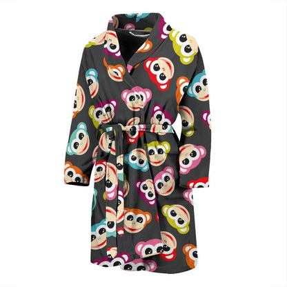 Monkey Head Design Themed Print Men Bath Robe-JTAMIGO.COM