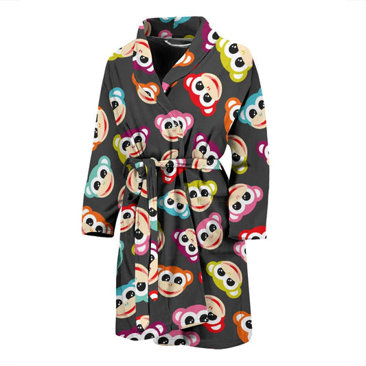 Monkey Head Design Themed Print Men Bath Robe-JTAMIGO.COM