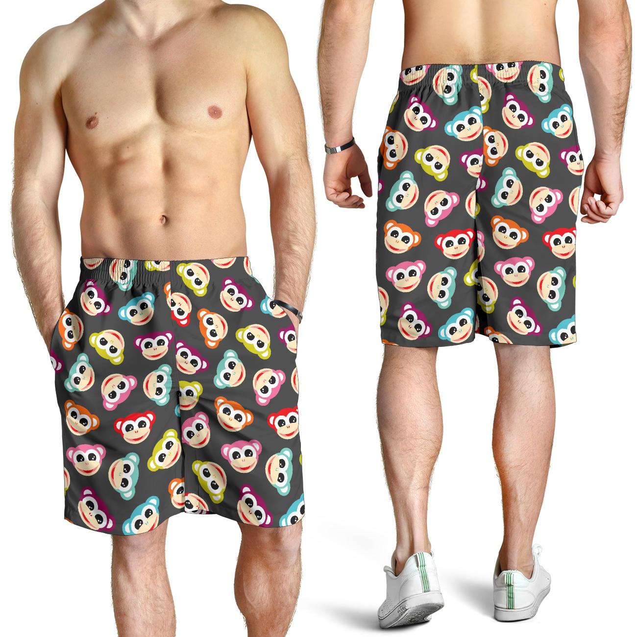 Monkey Head Design Themed Print Mens Shorts-JTAMIGO.COM
