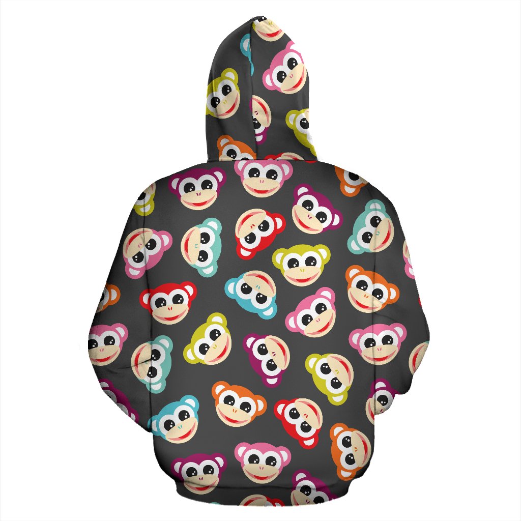 Monkey Head Design Themed Print Pullover Hoodie