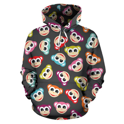 Monkey Head Design Themed Print Pullover Hoodie