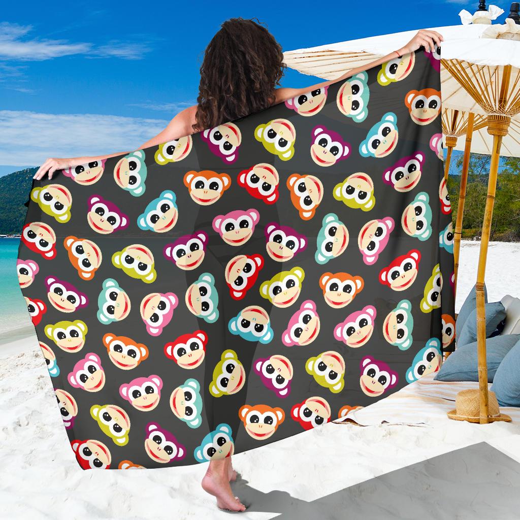 Monkey Head Design Themed Print Sarong Pareo Wrap