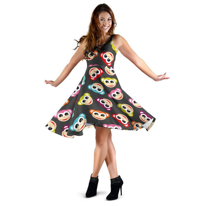 Monkey Head Design Themed Print Sleeveless Dress