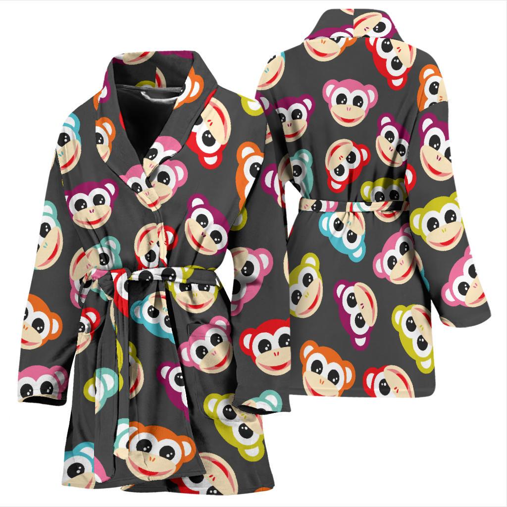 Monkey Head Design Themed Print Women Bath Robe-JTAMIGO.COM