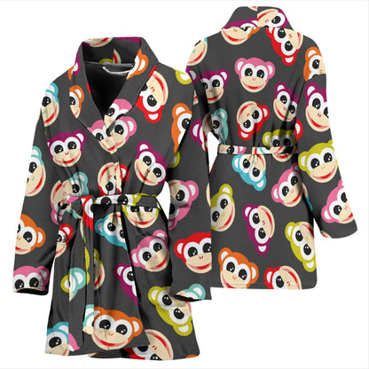 Monkey Head Design Themed Print Women Bath Robe-JTAMIGO.COM