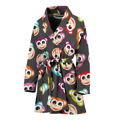 Monkey Head Design Themed Print Women Bath Robe-JTAMIGO.COM