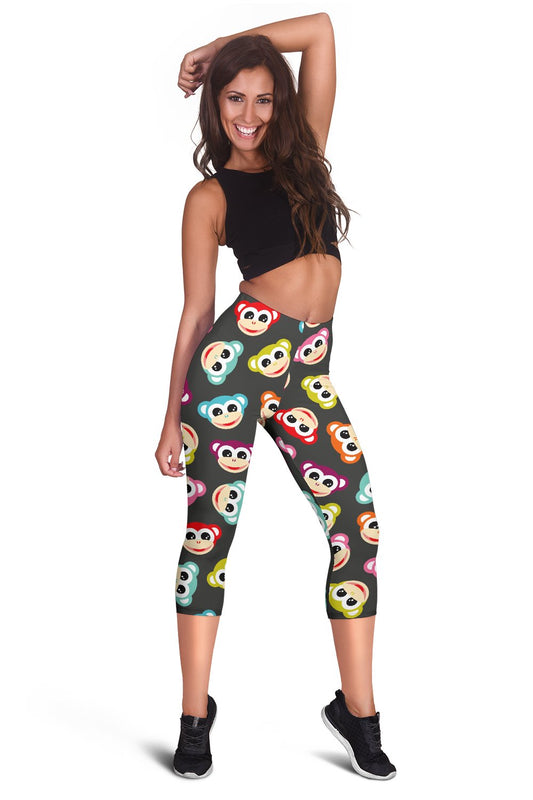 Monkey Head Design Themed Print Women Capris