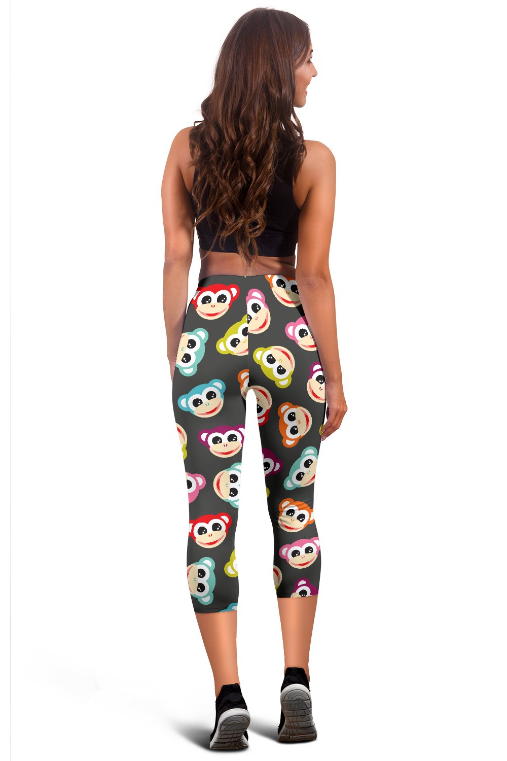 Monkey Head Design Themed Print Women Capris