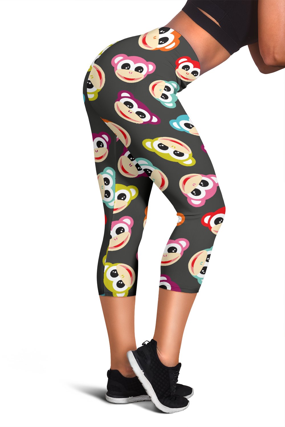 Monkey Head Design Themed Print Women Capris