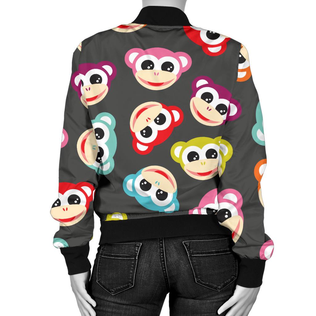 Monkey Head Design Themed Print Women Casual Bomber Jacket
