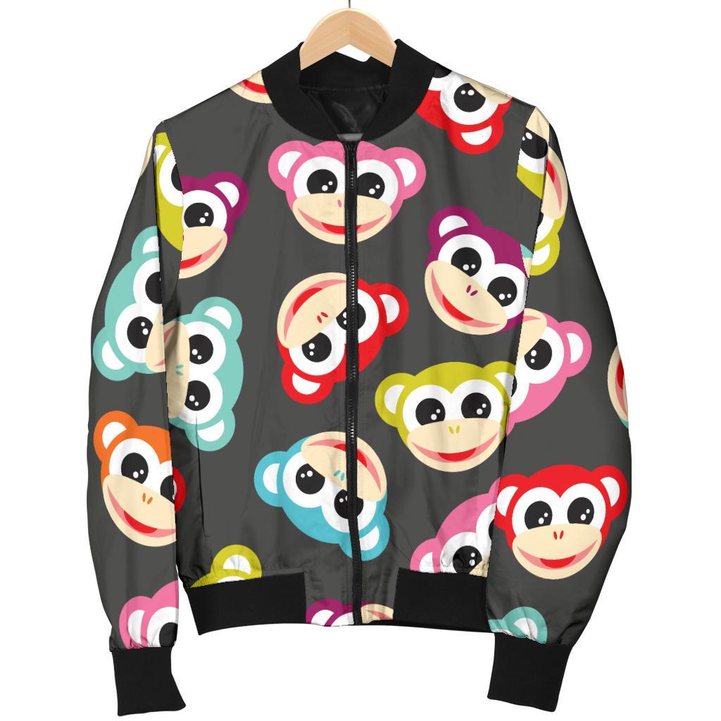 Monkey Head Design Themed Print Women Casual Bomber Jacket