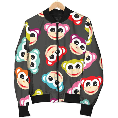 Monkey Head Design Themed Print Women Casual Bomber Jacket
