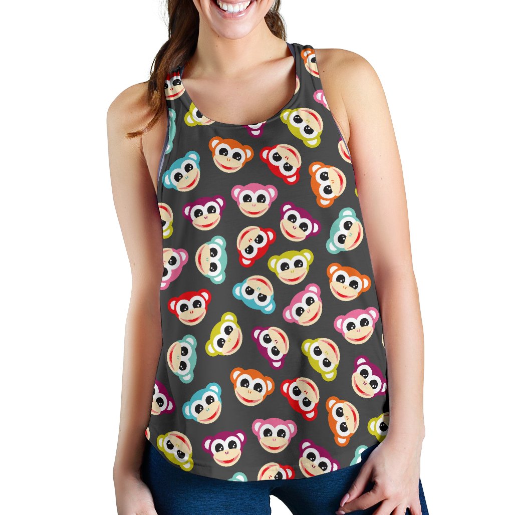 Monkey Head Design Themed Print Women Racerback Tank Top
