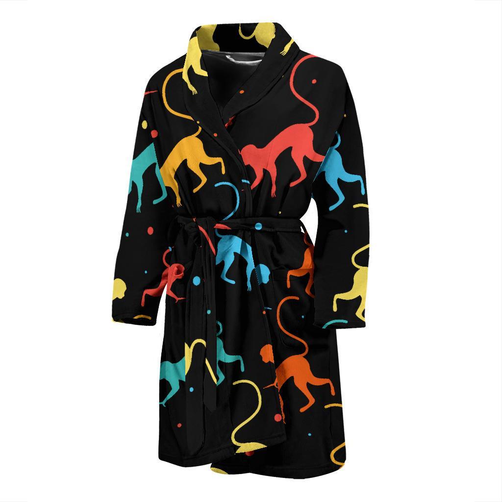 Monkey Pattern Print Design 01 Men Bathrobe-JORJUNE.COM