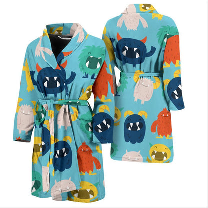 Monster Cartoon Pattern Print Design 03 Men Bathrobe-JORJUNE.COM