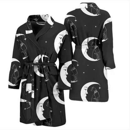 Moon with Cat Pattern Print Design 04 Men Bathrobe-JORJUNE.COM