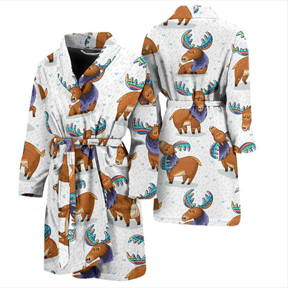 Moose Cute Pattern Print Design 01 Men Bathrobe-JORJUNE.COM