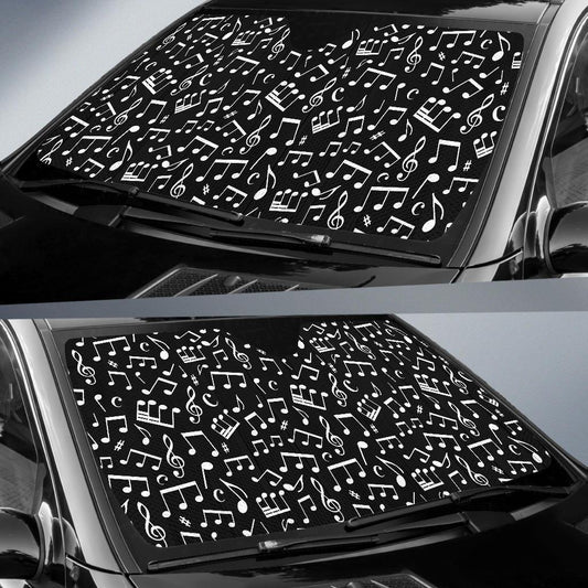 Music Note Black white Themed Print Car Sun Shade For Windshield