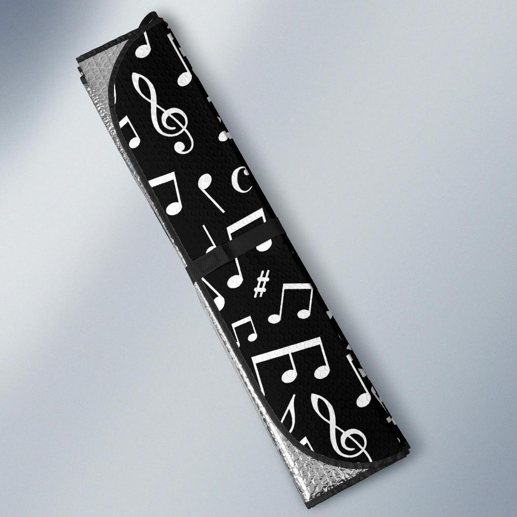 Music Note Black white Themed Print Car Sun Shade For Windshield