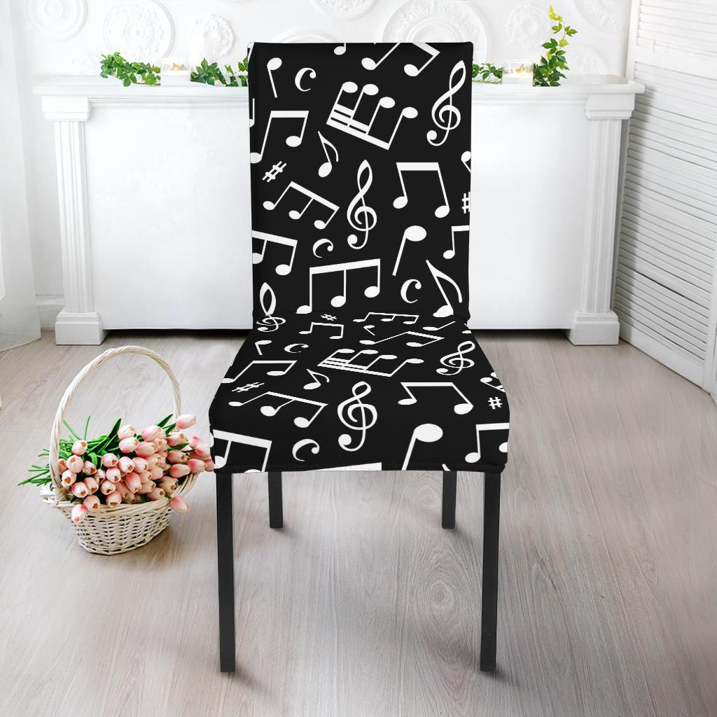 Music Note Black white Themed Print Dining Chair Slipcover-JTAMIGO.COM