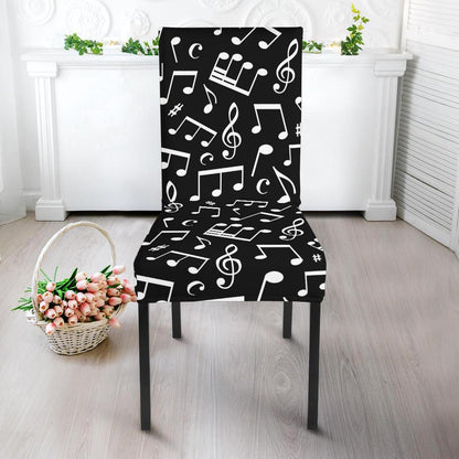 Music Note Black white Themed Print Dining Chair Slipcover-JTAMIGO.COM