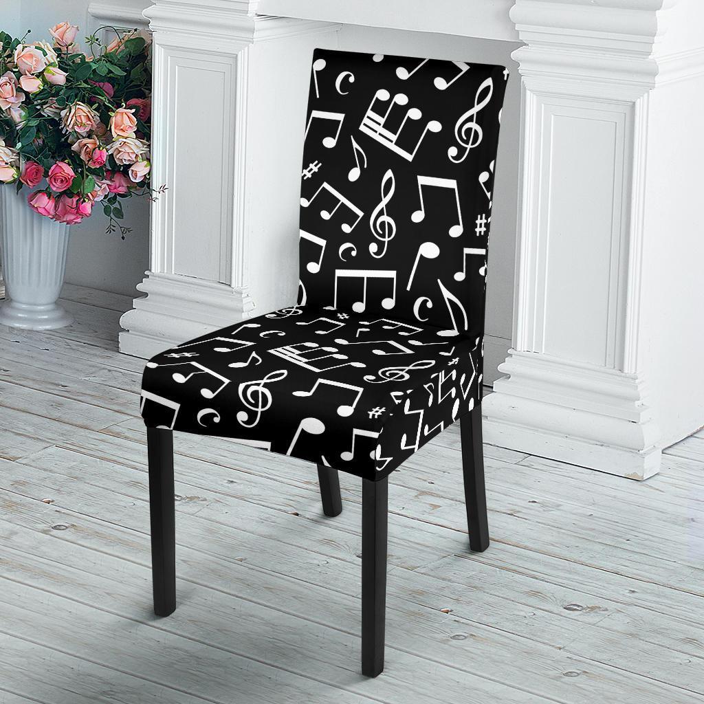 Music Note Black white Themed Print Dining Chair Slipcover-JTAMIGO.COM