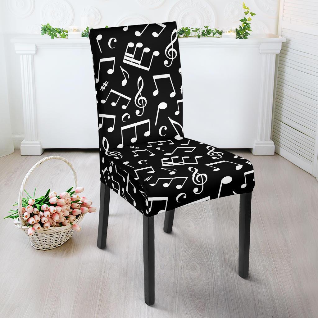 Music Note Black white Themed Print Dining Chair Slipcover-JTAMIGO.COM