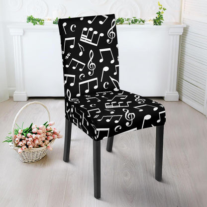 Music Note Black white Themed Print Dining Chair Slipcover-JTAMIGO.COM