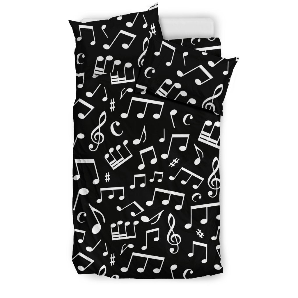 Music Note Black White Themed Print Duvet Cover Bedding Set