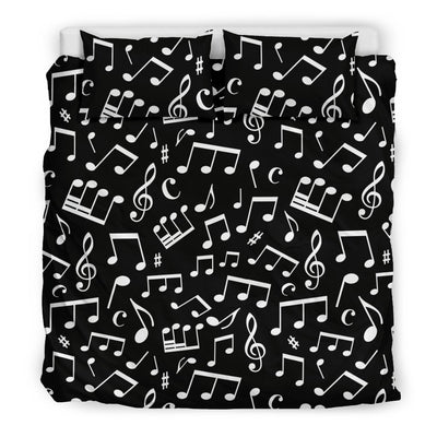 Music Note Black White Themed Print Duvet Cover Bedding Set