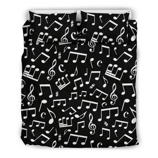 Music Note Black White Themed Print Duvet Cover Bedding Set
