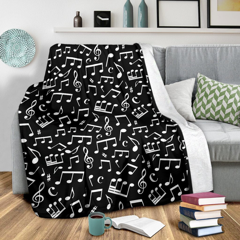 Music Note Black white Themed Print Fleece Blanket