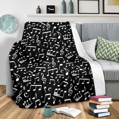 Music Note Black white Themed Print Fleece Blanket
