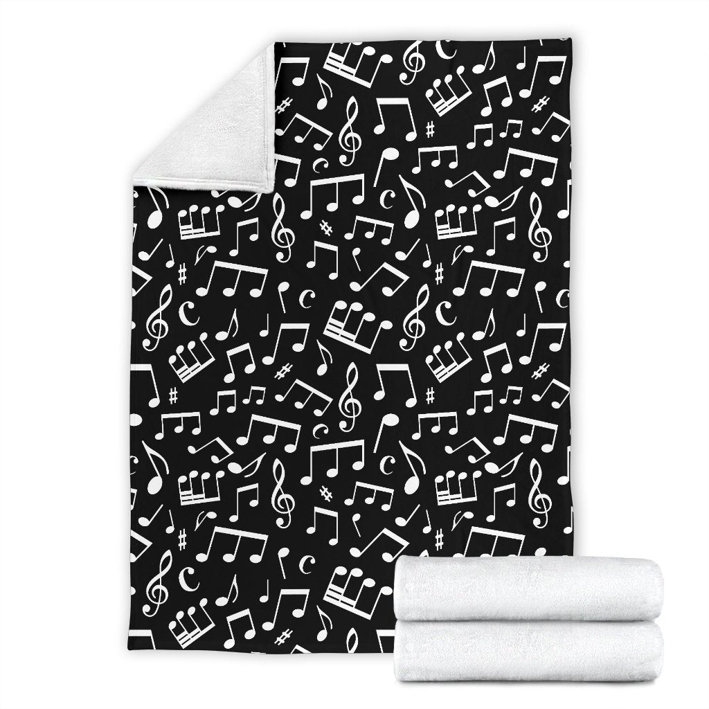 Music Note Black white Themed Print Fleece Blanket