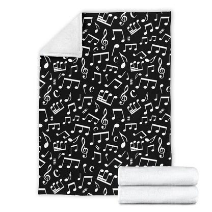Music Note Black white Themed Print Fleece Blanket
