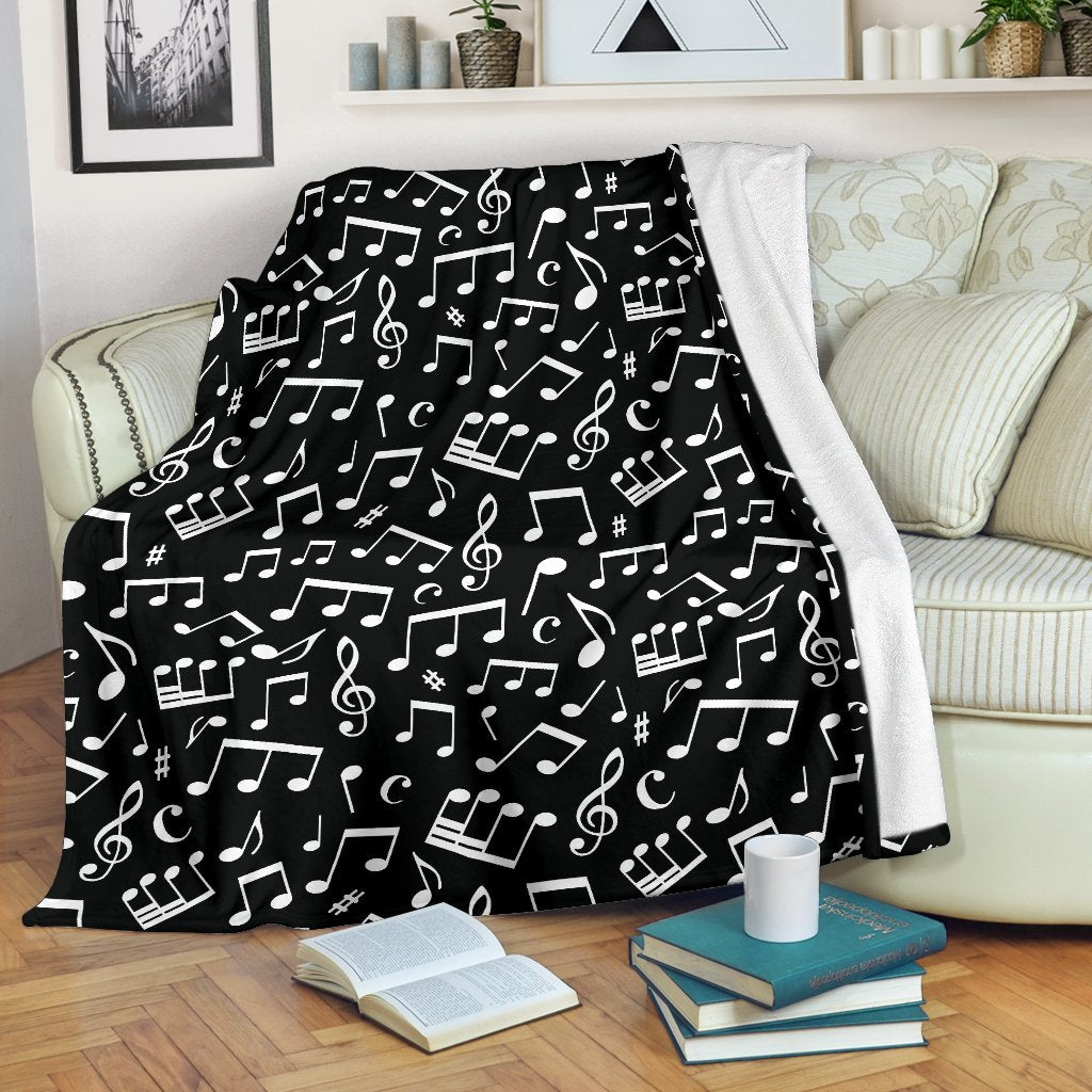 Music Note Black white Themed Print Fleece Blanket