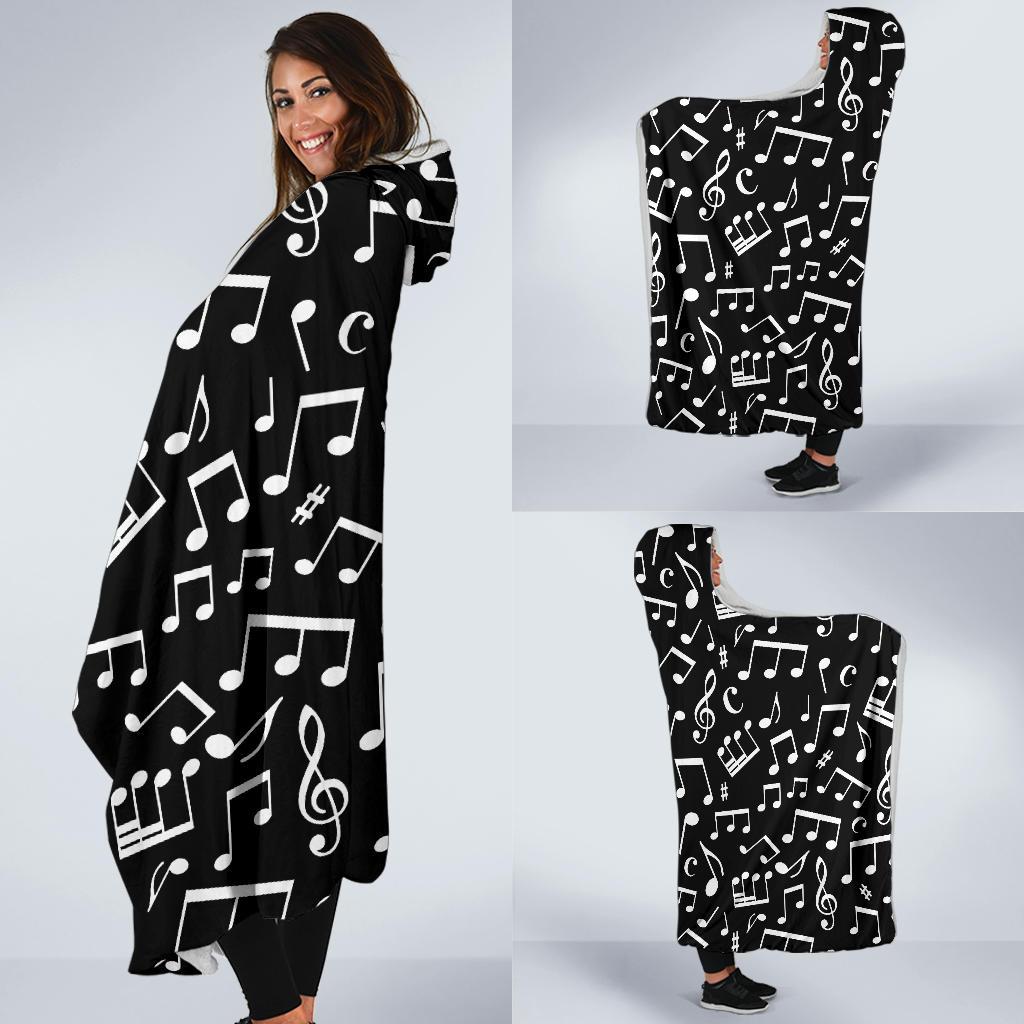 Music Note Black white Themed Print Hooded Blanket-JTAMIGO.COM