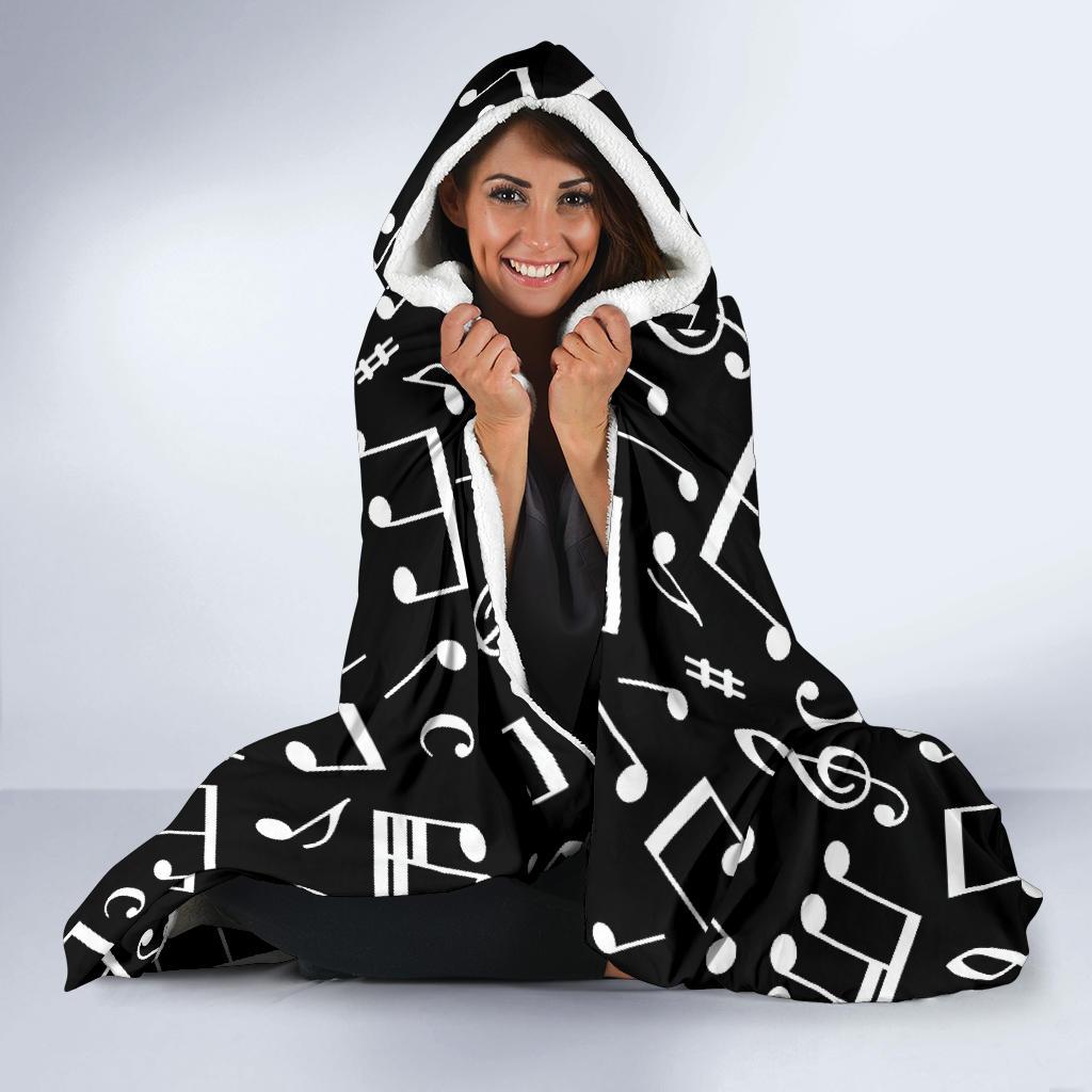Music Note Black white Themed Print Hooded Blanket-JTAMIGO.COM