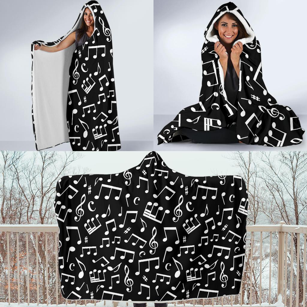 Music Note Black white Themed Print Hooded Blanket-JTAMIGO.COM